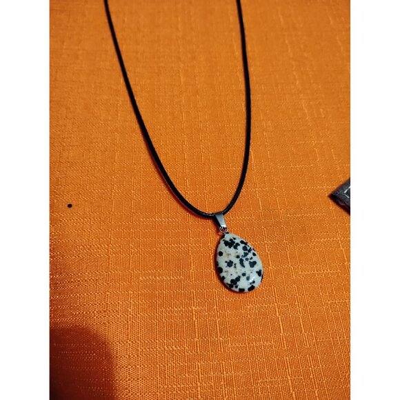 Dalmation Jasper stone on cord necklace natural stone   J-18 - Picture 3 of 6